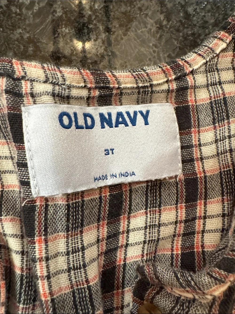 Old Navy Plaid Long-Sleeve Dress in Brown and Cream